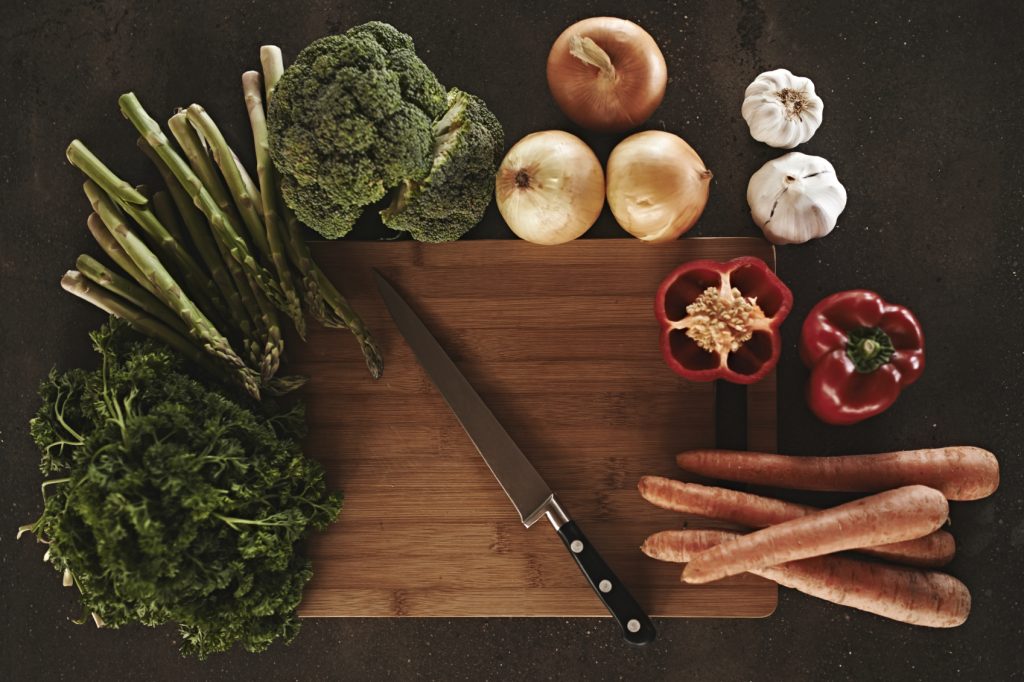 Local food vegetables with chopping board